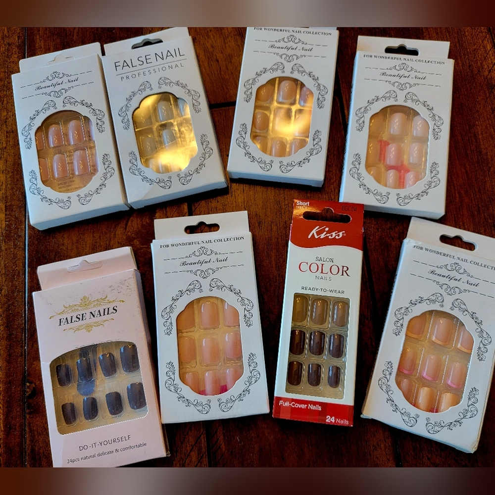 Lot Of 8 Press On Nail Sets Neutrals